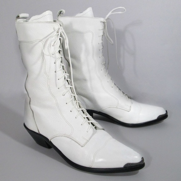 ACME Shoes - Granny Boots 7 Vintage 80s White Leather Western